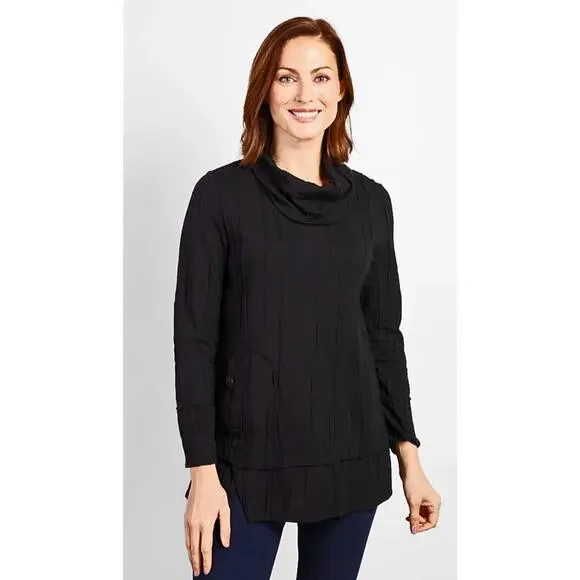 Habitat NWT Sz M Steady‎ Stream Cowl Pocket Tunic Top Linen Blend Black Crinkle - Picture 9 of 12